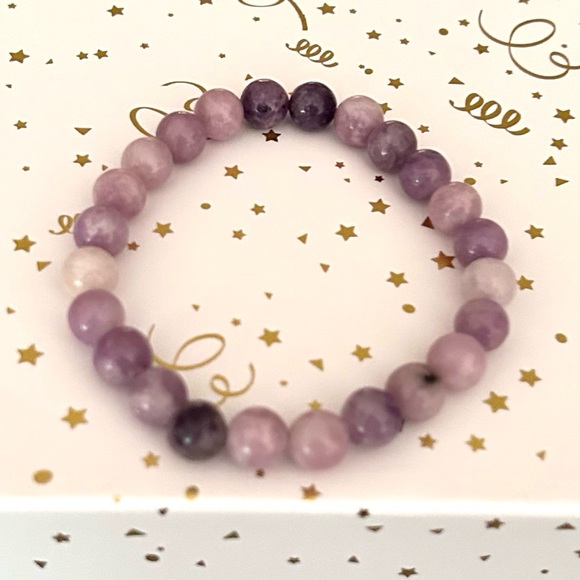 Natural Crystal Lepidolite 8mm Gemstone Stretch Bracelet 7” - Picture 3 of 3